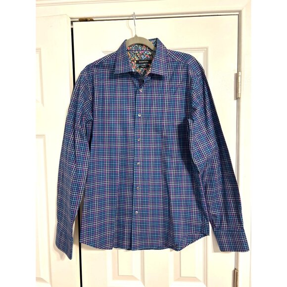 Bugatchi Shaped Fit Shirt Men's Check Print Button Up Long Sleeve Multicolor L - Picture 4 of 16
